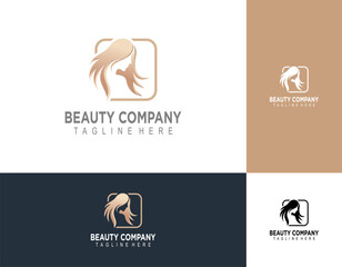 Vector image. Logo for business in the industry of beauty, health, personal hygiene. Beautiful image of a female face. Linear stylized image. Logo of a beauty salon, health industry, makeup artist.