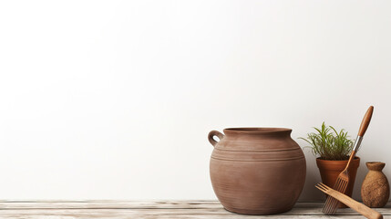plant in a clay pot with white background.Generative Ai