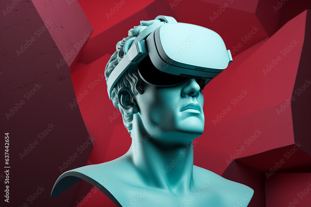 Aufkleber generative ai collage photo of guy gamer using device gadget for virtual reality simulation