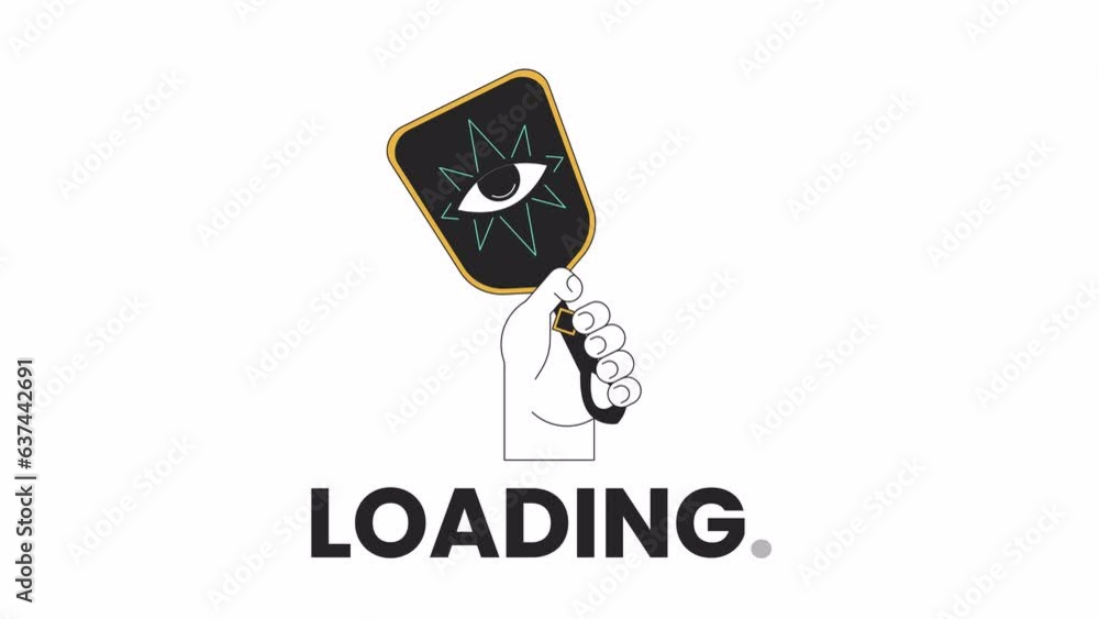 Poster holding esoteric mirror with crying eye line 2d loading animation. fortune telling animated cartoon 
