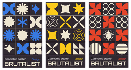 Vector set of abstract geometric backgrounds. Brutalist vertical poster design.Bauhaus vector poster.Vector illustration