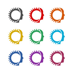 Human head gear concept logo icon isolated on white background. Set icons colorful