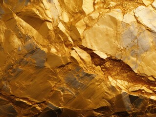 Visible veins of gold in the rocky wall of a mine, close-up shot