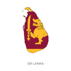 Sri Lanka map and flag. Detailed silhouette vector illustration

