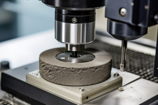 A mesmerizing portrayal of a material testing machine, zoomed in to the extreme, meticulously capturing the intricate texture and surface intricacies of a sample undergoing rigorous abrasion.