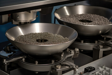 Precision at its finest: Explore a captivating macro view of a tailor-made industrial vibratory feeder system, boasting adjustable feed rates