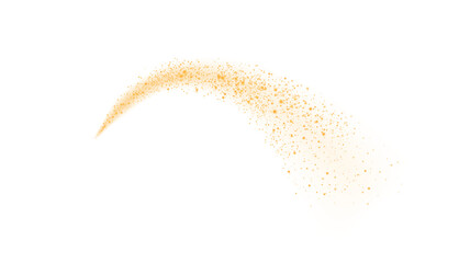Golden dust cloud with sparkles isolated on transparent background. Stardust sparkling background. Glowing glitter smoke or splash. PNG.