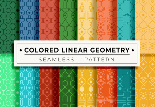 Set of Colored Linear Geometry Seamless Pattern