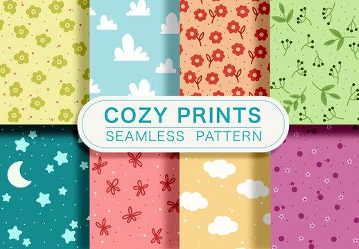 Colorful Children Seamless Pattern Set