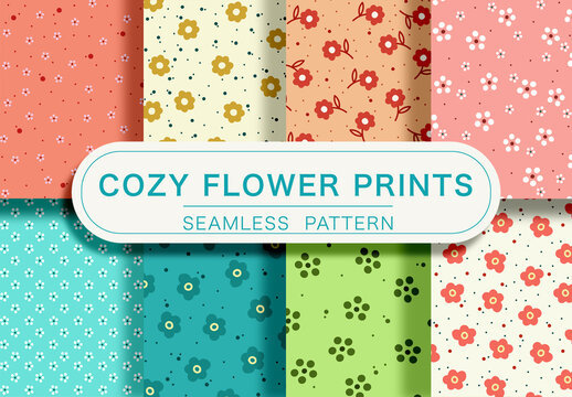Colorful Flower Seamless Pattern Set