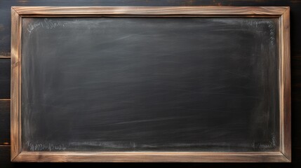 a horizontal format of a black chalkboard as a background with space for copy in Education-themed, photorealistic illustrations in JPG.  Generative ai