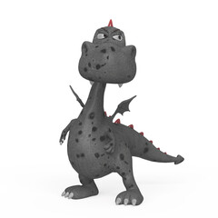 baby dragon is a bit annoyed and also is looking to the side on white background