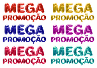 Set of mega promocao Brazilian text mean mega promotion in Portuguese isolated on transparent background in 3d rendering for sale concept.