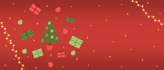 Merry Christmas and Happy New Year. A beautiful red banner for a website, post, postcard, page or app