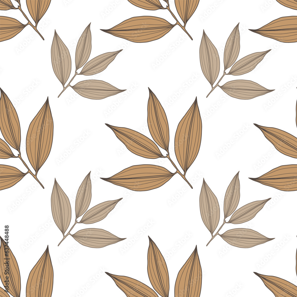 Poster autumn seamless pattern with branches and leaves on a white background. pattern for textiles, wrappi