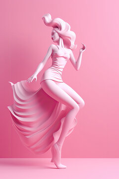 Monochrome dancer girl model cartoon character. Copy space for your text. Minimal idea concept. AI generative