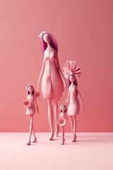 Colourful bright group of  girls cartoon character. Copy space for your text. Minimal idea concept. AI generative