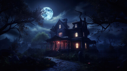 Fototapeta na wymiar haunted house in the forest.Generative Ai