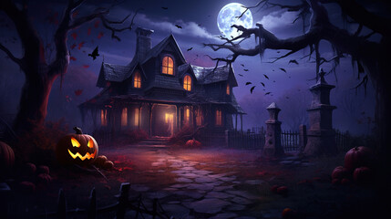 haunted house in the woods.Generative Ai