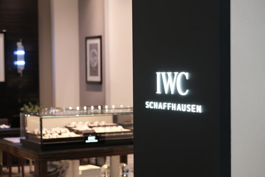 Shanghai,China-March 8th 2023: IWC Schaffhausen retail store and brand logo sign 