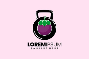 Fitness gym vector logo label icon emblem with mangosteen kettlebell shape workout bodybuilding
