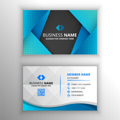 Abstract Elegant Gradient Diagonal Business Card Template With Black and Blue Shapes