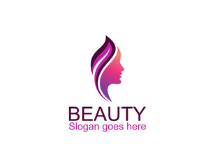 women long hair style icon, logo women face on white background