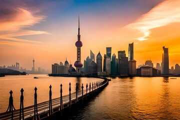 Behold the captivating silhouette of the iconic Bund in Shanghai, a world-famous landmark that...