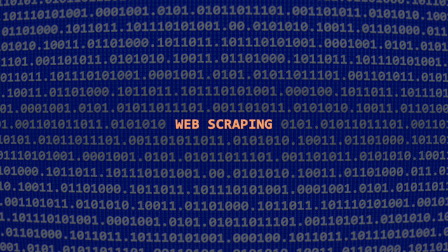 Cyber attack web scraping. Vulnerability text in binary system ascii art style, code on editor screen. Text in English, English text