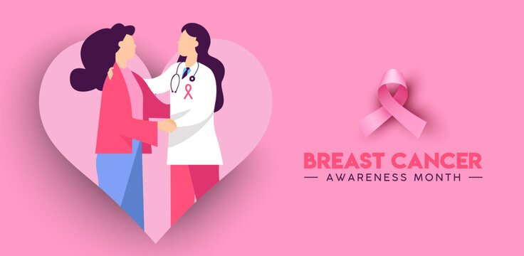Breast Cancer Awareness concept of doctor help banner illustration