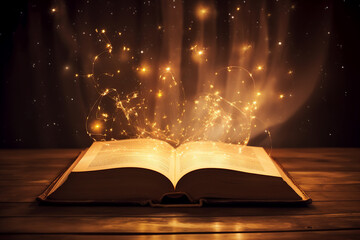 Generative ai collage picture image of magical open book with speel for dark magic