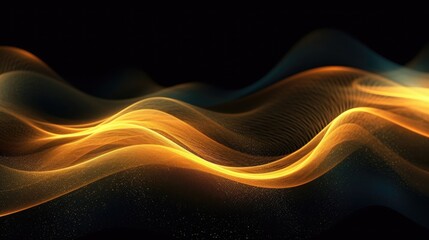 Abstract golden smooth lines on a black background. Generative AI