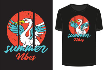 Summer graphic t-shirt design. Heron, Sun, tee, vector illustration