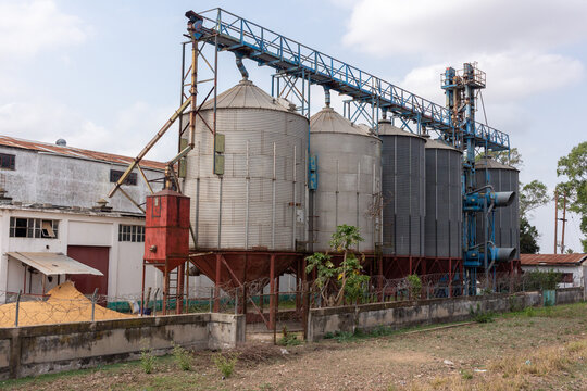 Rice Storage Silos in the Rural Town of Chokwe, Mozambique