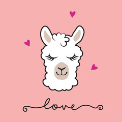 Cute Llama Love Animal Heart Illustration Art