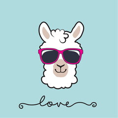 Cute Llama Love Animal Sunglasses Illustration Art