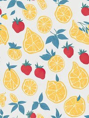 on lemon and strawberry Watercolor vector white
