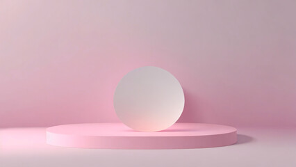 Minimal abstract background, primitive geometrical figures, pastel pink colors podium, 3D render