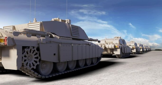Tanks Moving Forward, Unstoppable and Bold. Total Destruction. War Related 3D Animation.