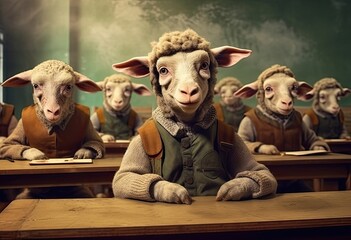 sztuka komputerowa przedstawiająca barany i owieczki w szkole pod kontrolą.
