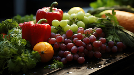 fresh fruits and vegetables including grapes oranges capsicum 