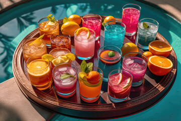 Colorful pool party and refreshing drinks