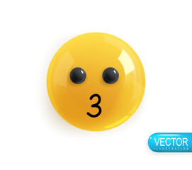 Emoji face the lover sends an air kiss. Emotion Realistic 3d Render. Icon Smile Emoji. Vector yellow glossy emoticons.