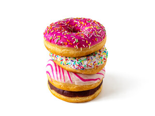 Donuts with multicolored glaze collected in a stack