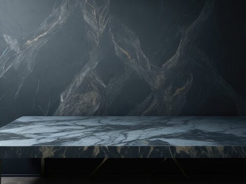 Photo 3d marble surface facing a grunge wall 