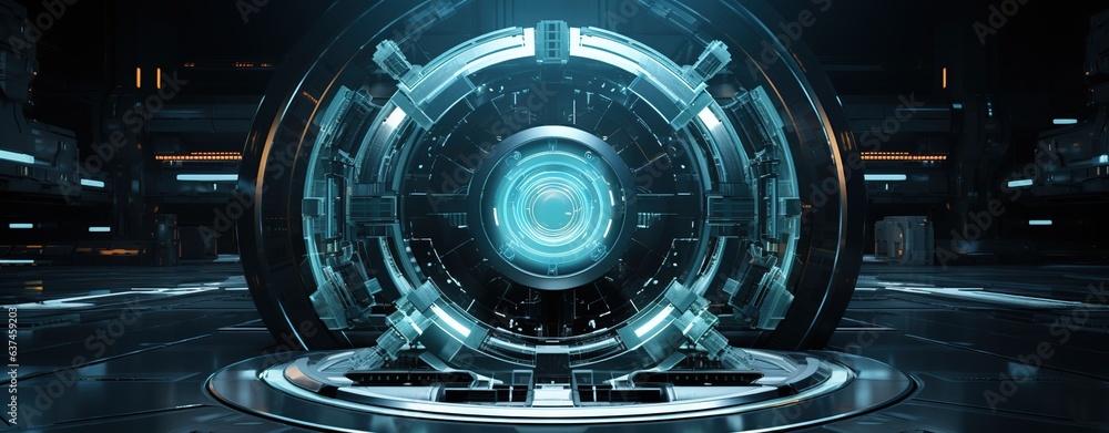 Poster abstract style on a blue background. display in futuristic cyberpunk style...