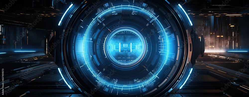 Poster abstract style on a blue background. display in futuristic cyberpunk style...