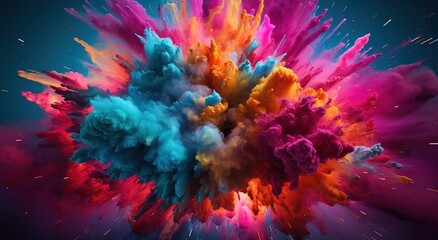 Naklejka na ściany i meble Explosion of pink and blue powder. Freeze motion of exploding colored powder.