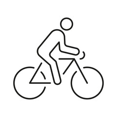 Cyclist on Bike Line Icon. Man on Mountain Bicycle Linear Pictogram. Professional Rider on Cycle Sport Race Outline Symbol. Outdoor Activity Sign. Editable Stroke. Isolated Vector Illustration