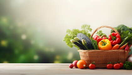 shopping basket with many kind of vegetable copy space background 